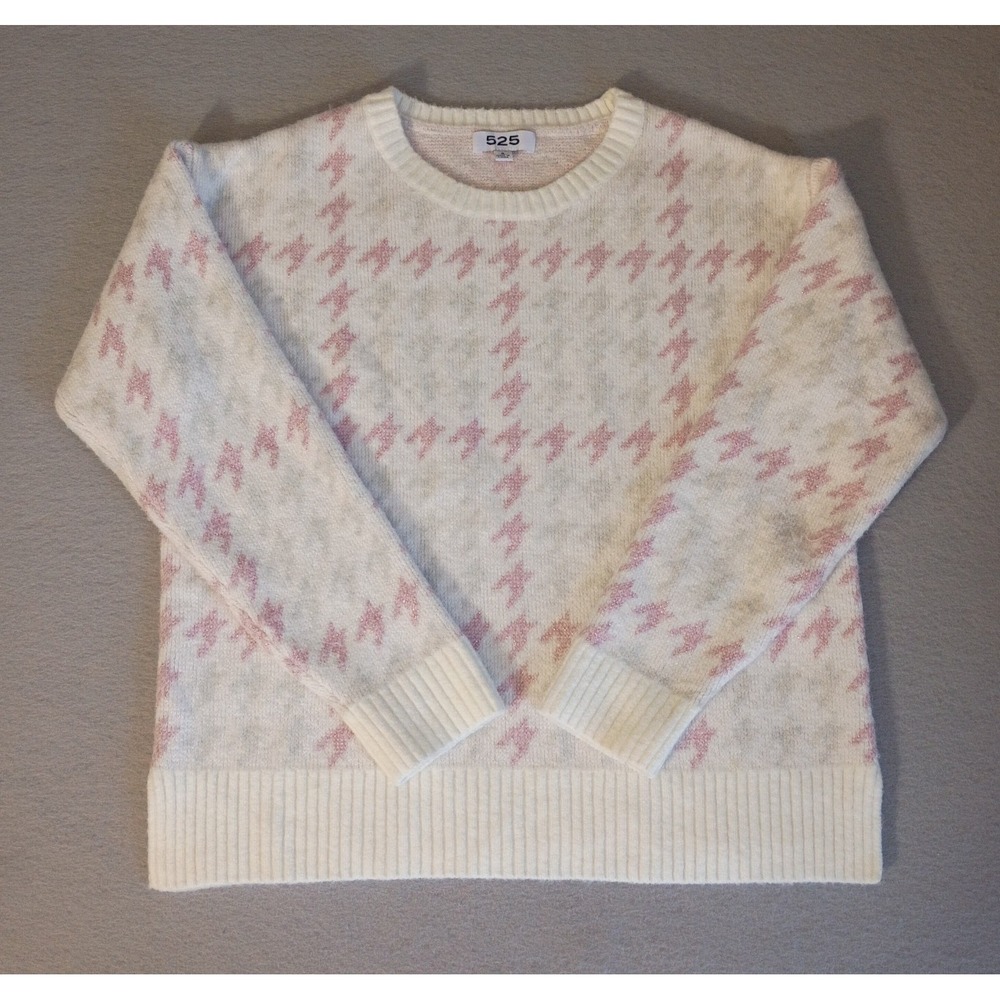 525 Women's‎ Crewneck Pullover Sweater Pink/White Size Small Cozy Sweater